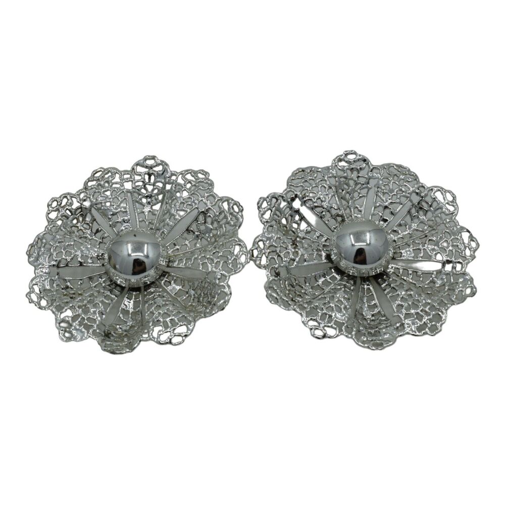 Vintage Sarah Coventry Silvertone Clip On Earrings Fan Fare 1959